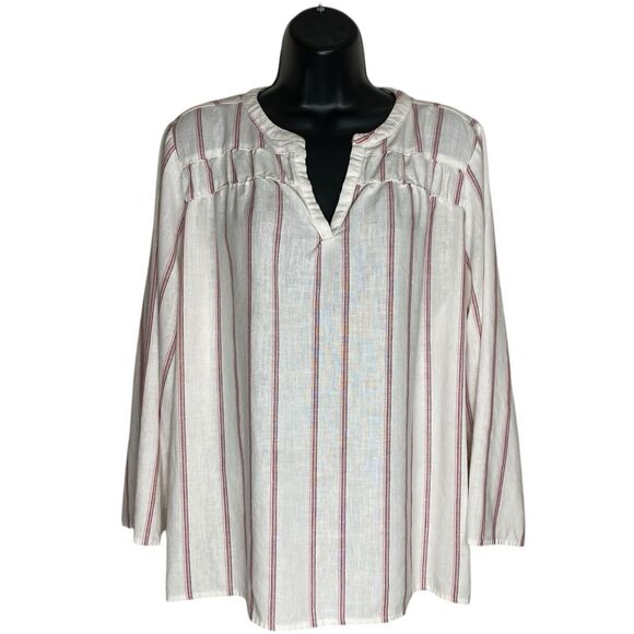 Splendid Top Womens L Linen Blend 3/4 Sleeve Shirt V Neck Blouse Beachy Coastal - Picture 1 of 11